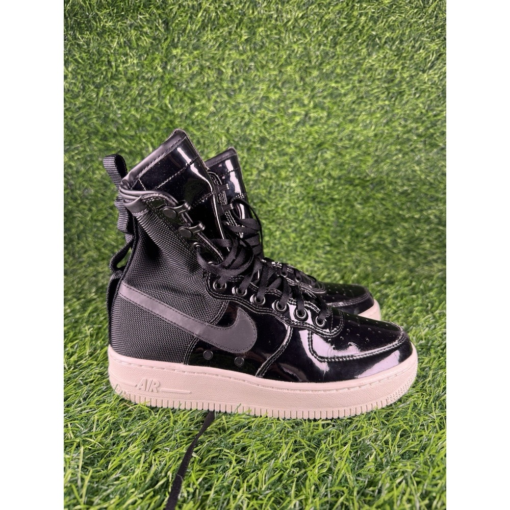 Nike SF Air Force 1 High Top Black Patent Sneaker Boots AJ0963-001 Women Size 7